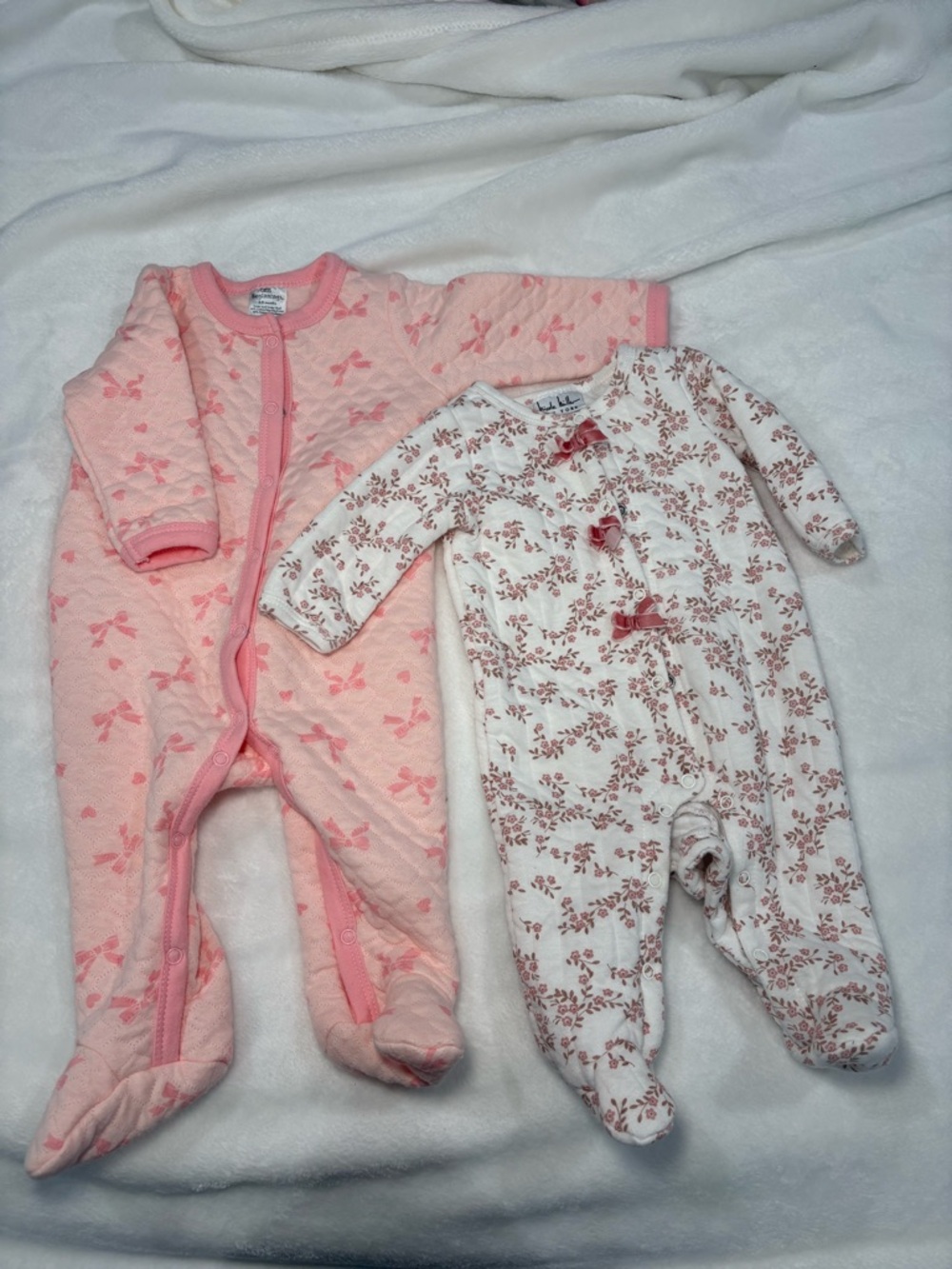Nicole Miller Pink Quilted Bow Footie & Cream Floral Footed One-Piece Set - Kids